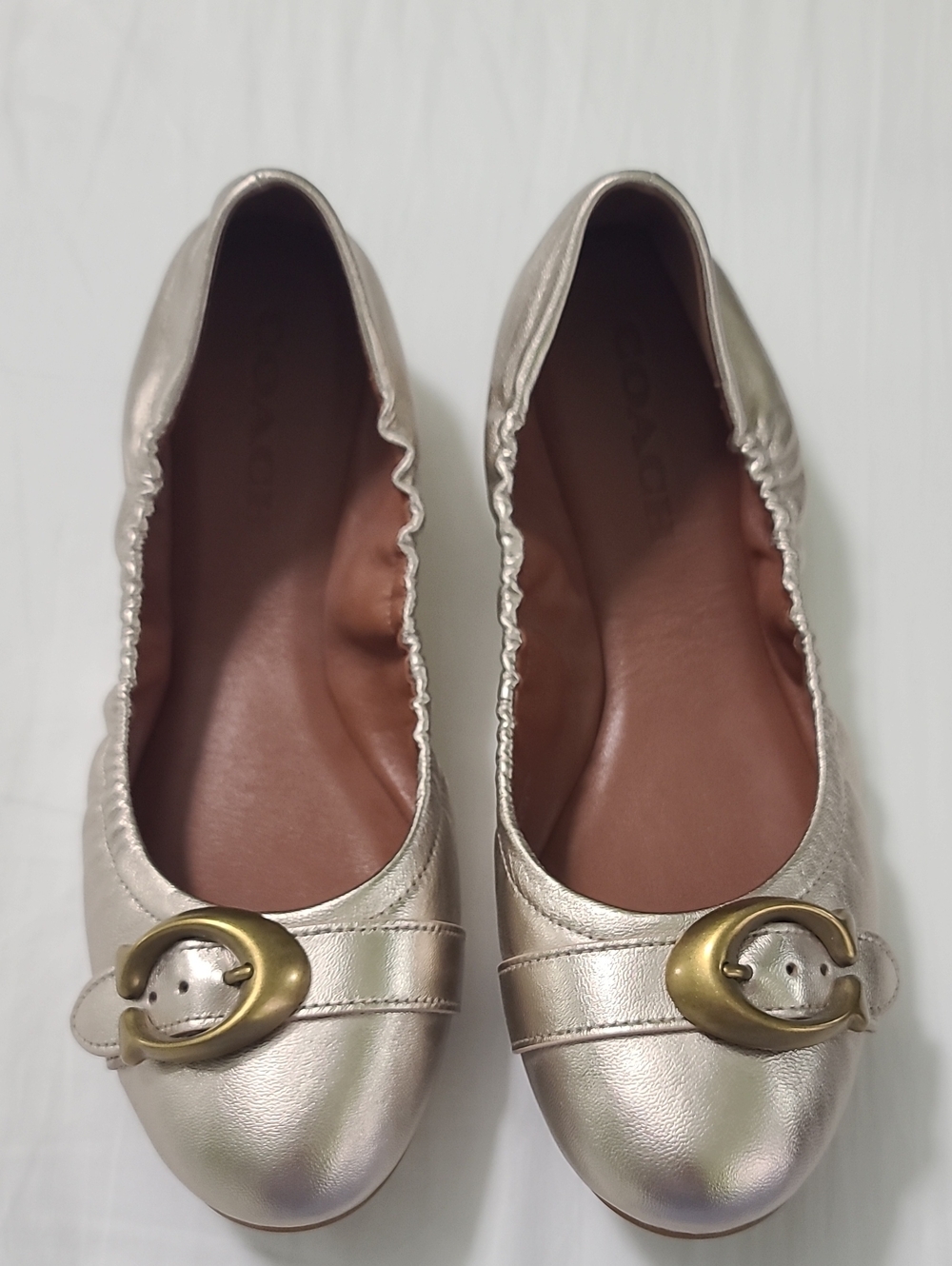 New COACH Metallic Gold Ballet Flats with Buckle Size 8.5